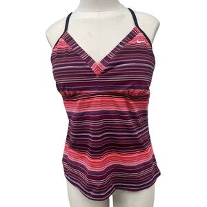 Nike Pink Purple Stripe V-neck Racerback Athletic Tankini swim Top Size 16